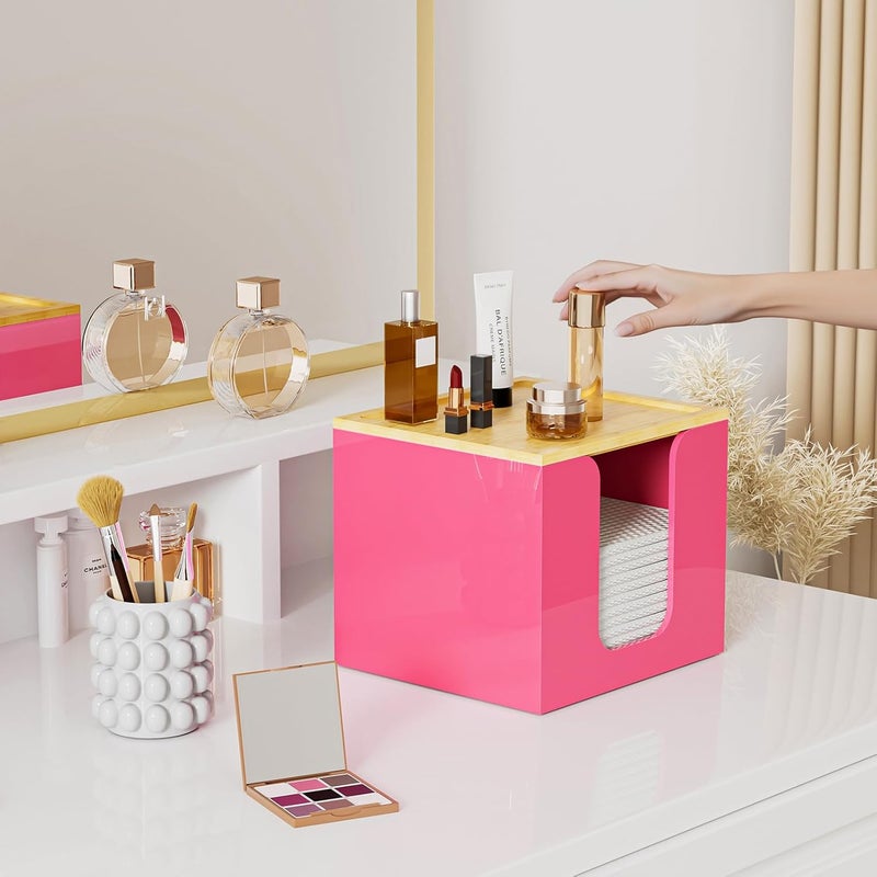 VITVITI Disposable Face Towel Holder Box, Acrylic Facial Towel Container for XL Clean Skin Club, Large Disposable Face Towels Storage with Bamboo Lid, for Bathroom, Vanity Makeup, Pink - Image 4